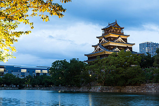 广岛,城堡,日本,夜晚