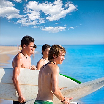 冲浪,青少年,交谈,海滩,岸边