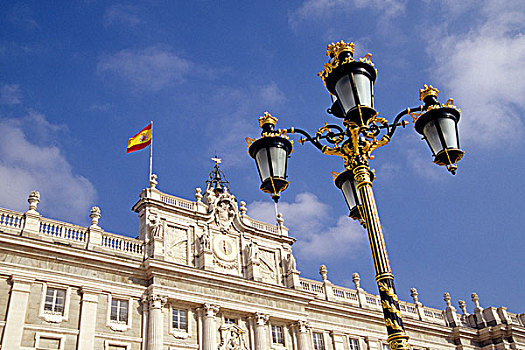 皇宫,马德里皇宫,金色,街道,灯,广场,马德里,西班牙,欧洲
