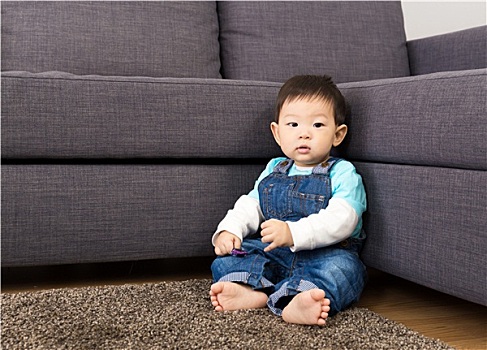 亚洲,男婴,坐,地毯