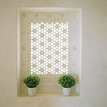窗,雕刻,花饰,绿色,植物,白色,锅