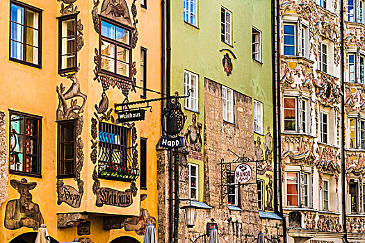 排,彩色,装饰,壁画,老城,因斯布鲁克,奥地利