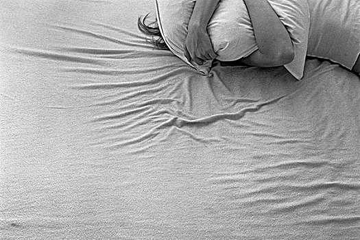 女人,褥垫,遮盖,头部,枕头,忽视,自拍