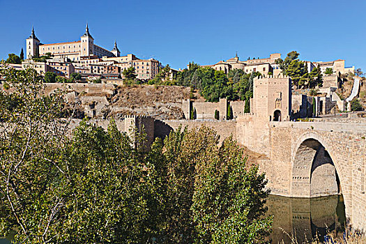桥,上方,河,城堡,后面,托莱多,托莱多省,西班牙