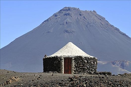 传统,小屋,正面,福古岛,火山,岛屿,佛得角群岛,非洲