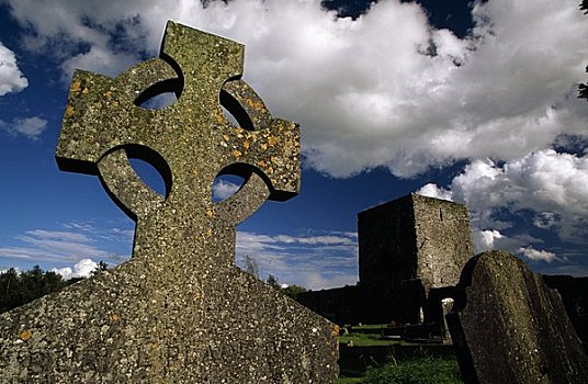 仰视,凯尔特十字架,黑色,教堂,爱尔兰