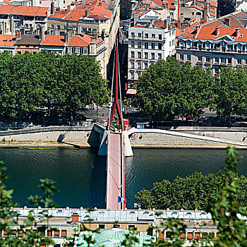 俯视,执法,悬吊,步行桥,里昂,法国
