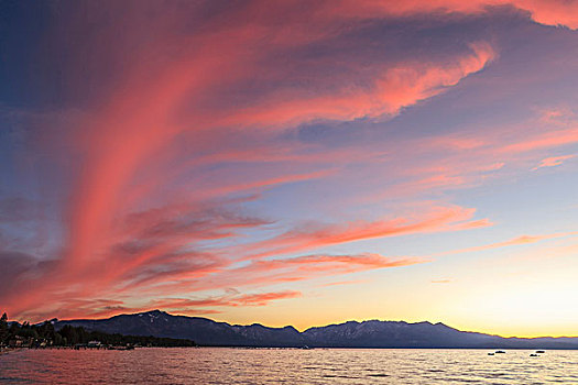 壮观,日落,彩色,太浩湖,加利福尼亚,美国