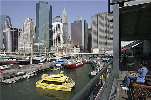 美国,纽约,南,曼哈顿,天际线,东河,码头,南街海港,水上出租车