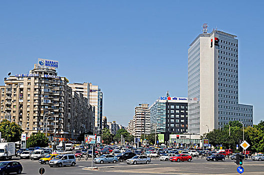 街景,交通,布加勒斯特,罗马尼亚,东欧