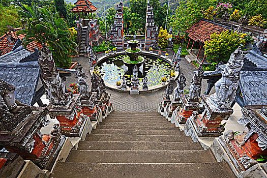 中心,广场,喷泉,佛教,寺院,北方,巴厘岛,印度尼西亚,亚洲
