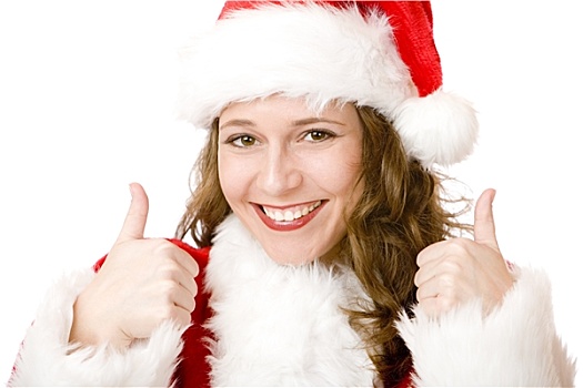 高兴,圣诞老人,女人,圣诞节,服饰,竖大拇指