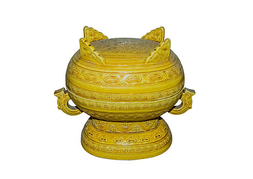 清代皇家正位祭器黄釉双耳簋陶瓷工艺品