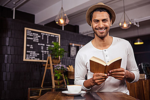 男人,读,书本,咖啡馆