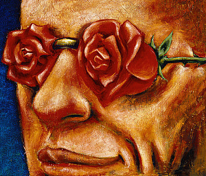插画,男人,戴着,眼镜,玫瑰