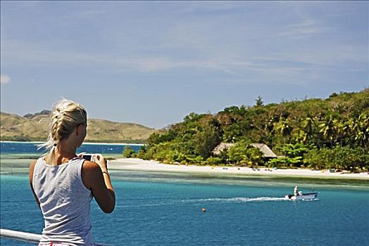斐济,岛屿,金发,游客,女孩,拍照,无肖像权