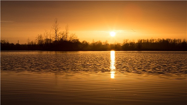 湖,日落
