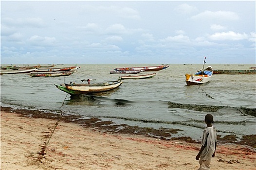 非洲,塞内加尔,大西洋海岸,渔民,船
