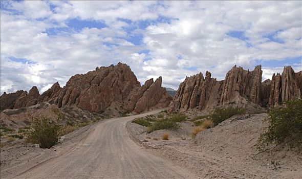 碎石路,怪诞,沙岩构造,省,安第斯山,阿根廷,南美