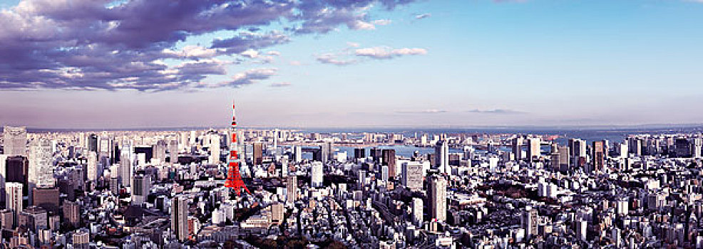 东京塔,城市,全景,东京,日本,亚洲
