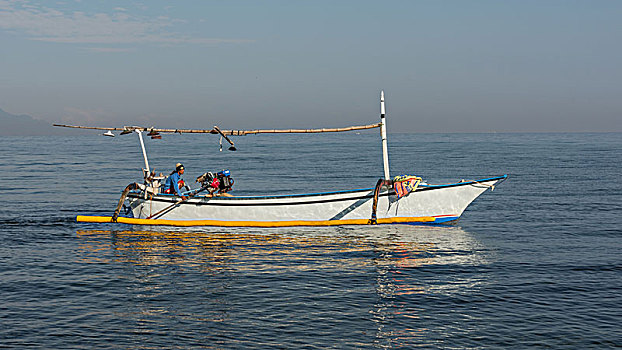 巴厘岛,渔民,舷外支架,独木舟,早,早晨,印度洋
