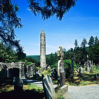 圆塔,11世纪,墓地,格兰达洛,威克洛郡,爱尔兰