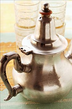茶壶,玻璃茶杯,摩洛哥
