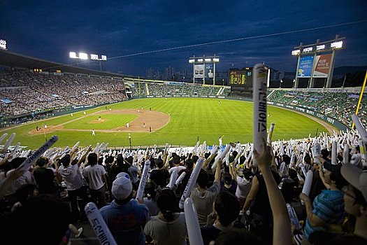 人,欢呼,棒球赛,首尔,韩国