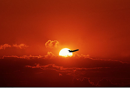 飞机,日落
