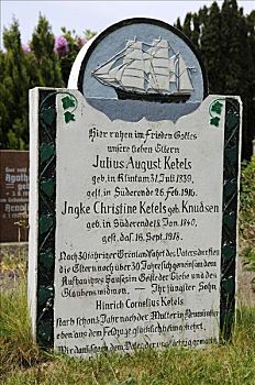墓碑,捕鲸船,墓地,岛屿,北方,石荷州,德国,欧洲