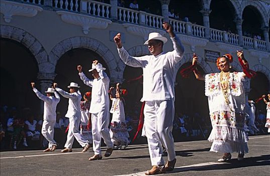 墨西哥,尤卡坦半岛,梅里达,民俗,跳舞,大广场