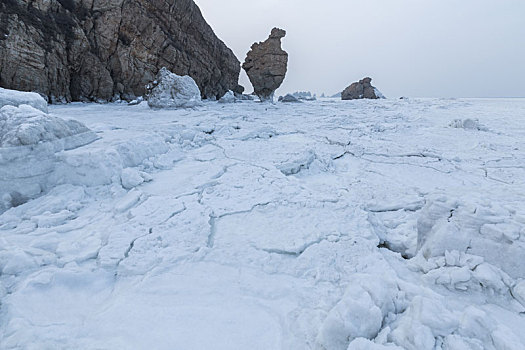 冬季冰雪覆盖的海岸