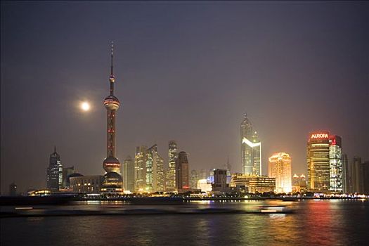 天际线,上海,东方明珠塔,夜晚,浦东,中国