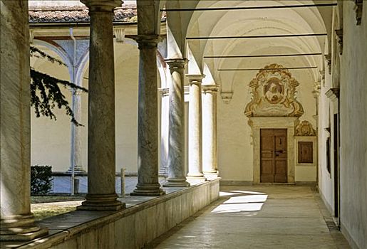回廊,卡尔特修道院,比萨,省,托斯卡纳,意大利,欧洲