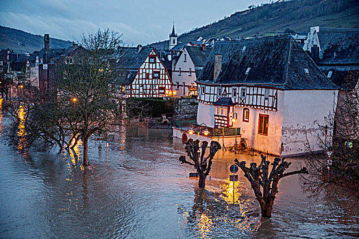 洪水,摩泽尔,黎明,莱茵兰普法尔茨州,德国,欧洲