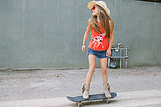 女孩,滑板