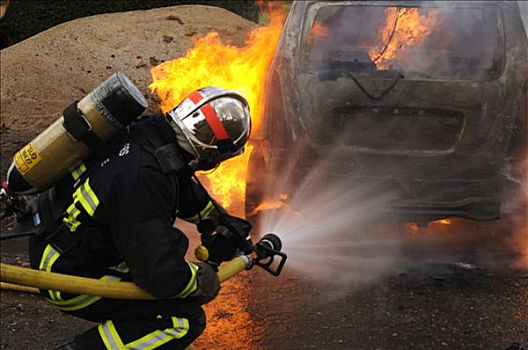 法国,法兰西岛,塞纳与马恩省,消防员,汽车,燃烧