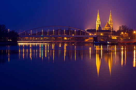 夜景,城市,匈牙利