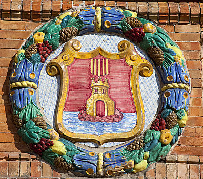 镶嵌图案,砖墙,西班牙广场,塞维利亚,安达卢西亚,西班牙