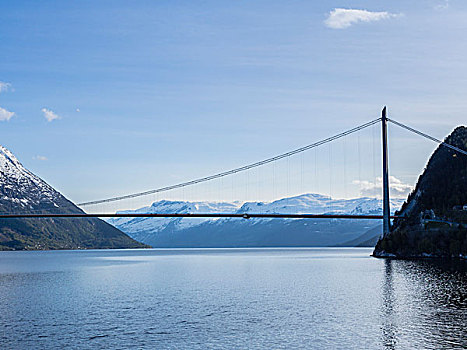 桥,吊桥,上方,枝条,靠近,霍达兰,挪威
