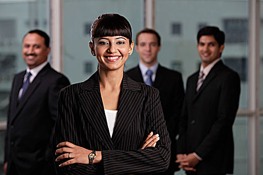 印度女人,微笑,抱臂,正面,男性,同事