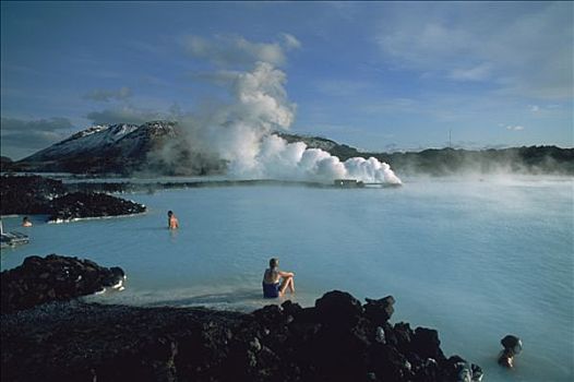 冰岛,半岛,蓝色泻湖,游泳者