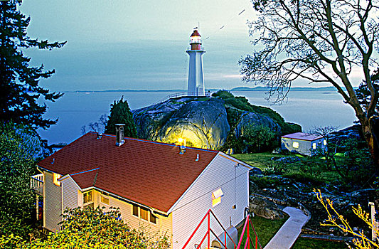 灯塔,黄昏,小湾,不列颠哥伦比亚省,加拿大