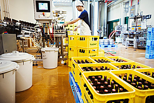 工作,酒厂,黄色,塑料制品,普罗旺斯地区艾克斯,啤酒瓶