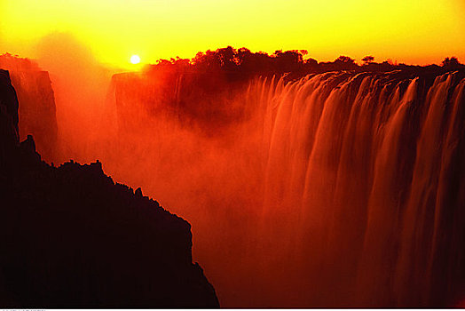 维多利亚瀑布,日落,赞比亚