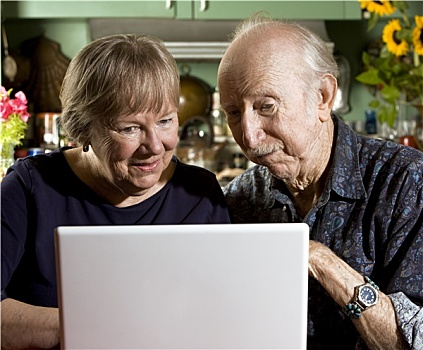 老年,夫妻,笔记本电脑