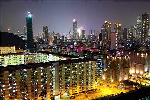 香港,市区,许多,建筑,夜晚