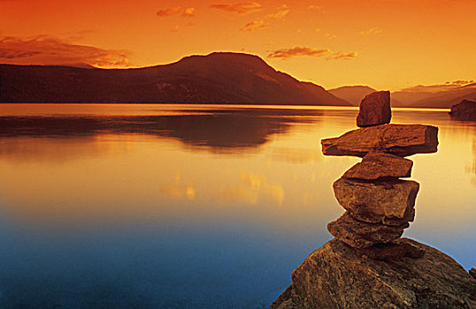 日落,上方,水,湖,不列颠哥伦比亚省,加拿大