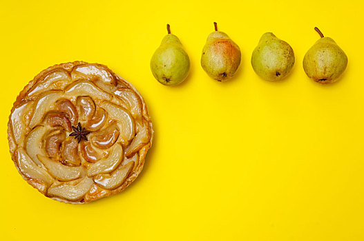 蛋糕,梨,点心,黄色背景