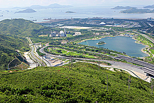 航拍,俯视,晴朗,湾,公园,大屿山,香港
